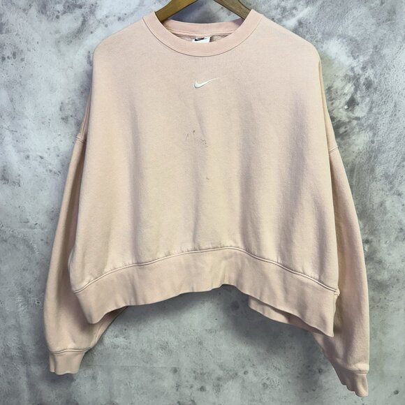 Nike Center Check Sweatshirt Womens Large Relaxed Crop Style Baby Pink - Picture 1 of 10